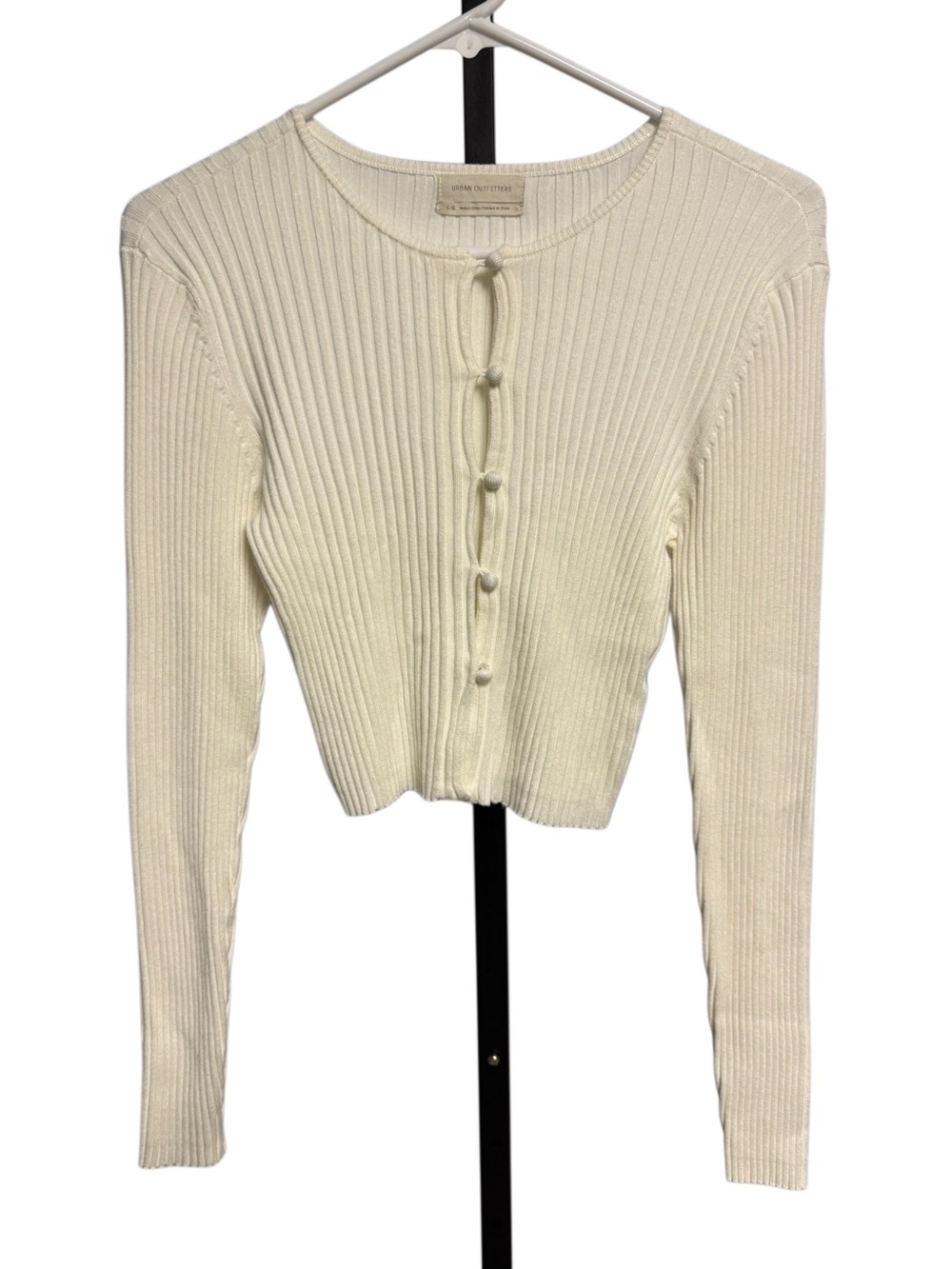 Urban Outfitters Ivory Ribbed Button-Front Long Sleeve Crop Top Womens Size L